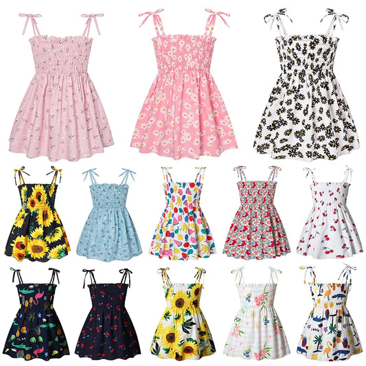 2025 Summer Girls Pure Cotton Print Dress For 2-6Years Children Fashion Floral Dress Kids  Suspenders Dress Casual Sundress