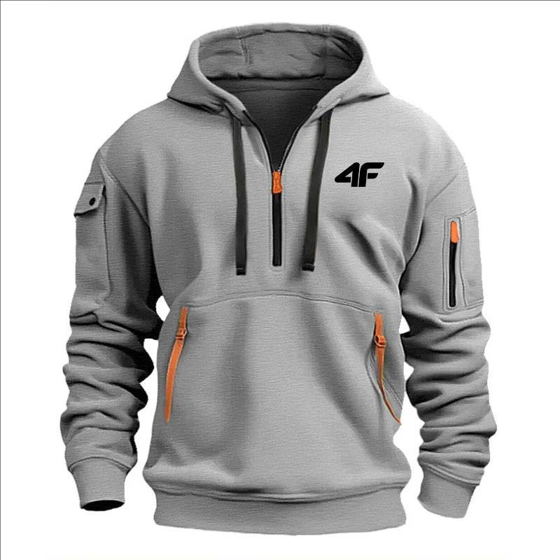 2025 Men's hooded sweater casual sports jumper vintage Harajuku long sleeve zipper multi-pocket casual loose coat Street - AIAZ