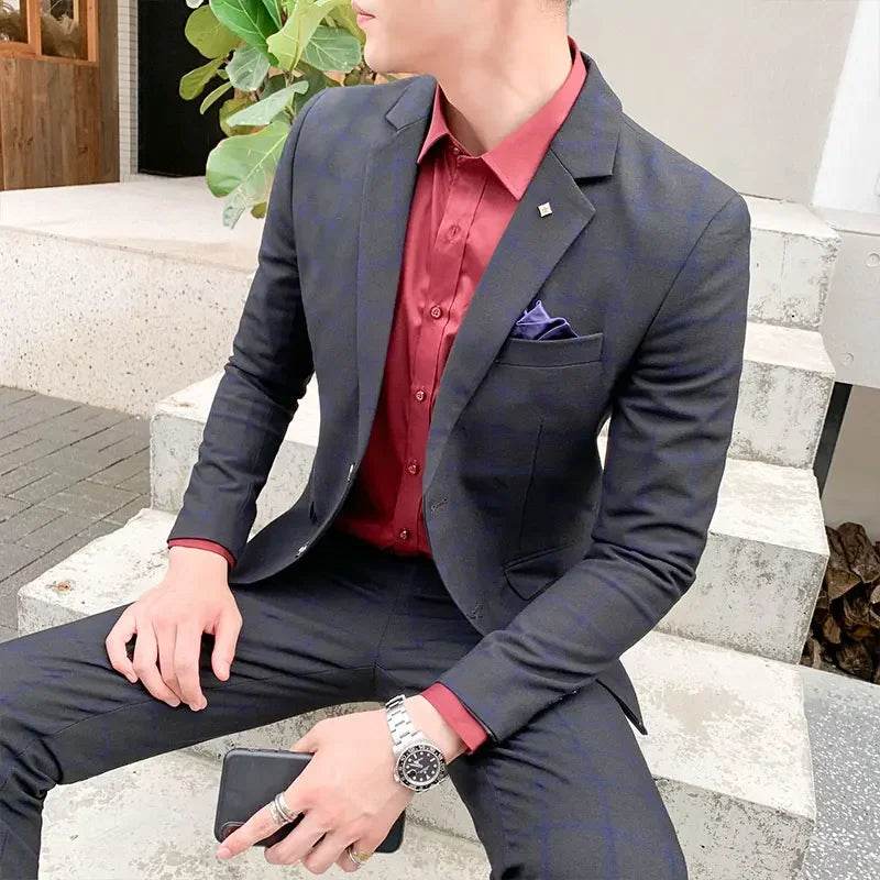 2025 Suit (Blazer+ Pants) Men's Fashion Hosts British Style Work Business Wedding Casual Art Style Elegant Gentleman Suit M-5XL - AIAZ