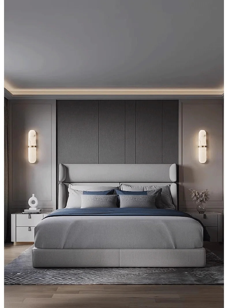 Oval Copper Natural Marble Wall Lamp Post-Modern drawing room Hotel Bedroom Wall Sconce Minimalist New Style Lighting Fixture