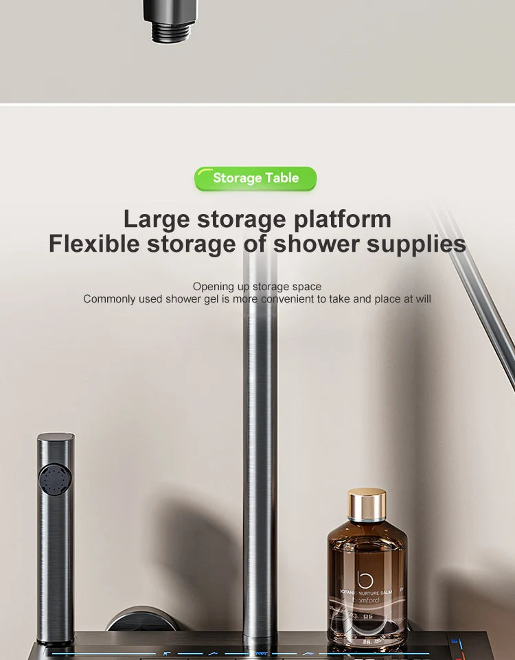 Bathroom Shower Full Set Gray Digital Display Shower System Set  Piano Button With Ambient Light Faucets Shower Head