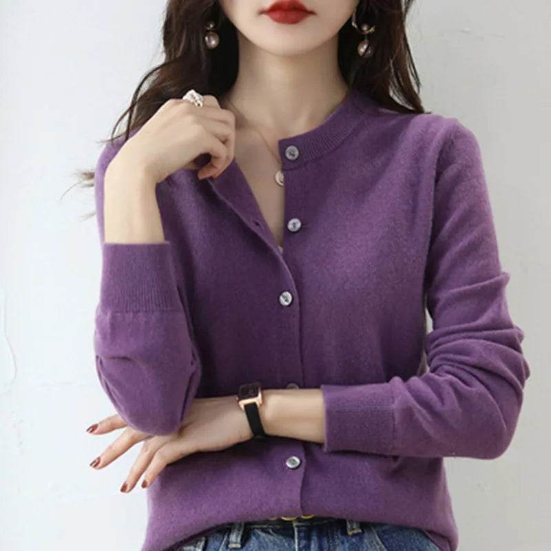 Women Cardigans Sweater O-neck Spring Autumn Knitted Cashmere Cardigans Solid Single Breasted Womens Sweaters 2022 - AIAZ