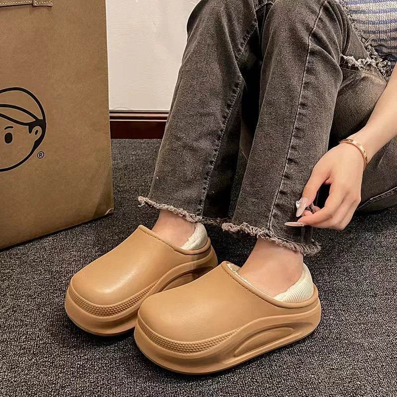 2025 Winter Men Women Warm Slipper EVA Short Plush Fur Indoor Flip Flop Non-Slip Waterproof Casual Outdoor Slipper For Couple - AIAZ