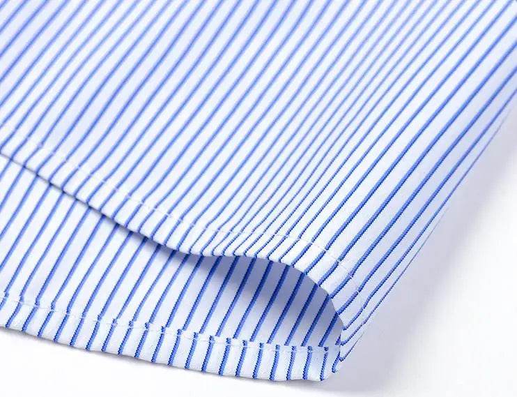 Men Formal Shirt Long Sleeve Office Solid Color Striped Anti-Wrinkle Fashion Business Pocket White Social Pocket Shirt S-4XL - AIAZ