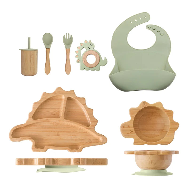 7pcs Silicone Baby Feeding Set Baby Feeding Supplies Kids Bamboo Dinnerware With Cup Children's Dishes Bowl Stuff Tableware Gift