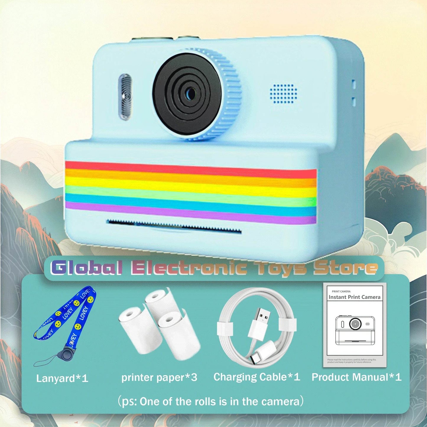 2.8 Inch Large Screen Instant Print Camera, HD Digital Video Camera for Kids, Outdoor Zero Ink Portable Print Toy Camera - AIAZ