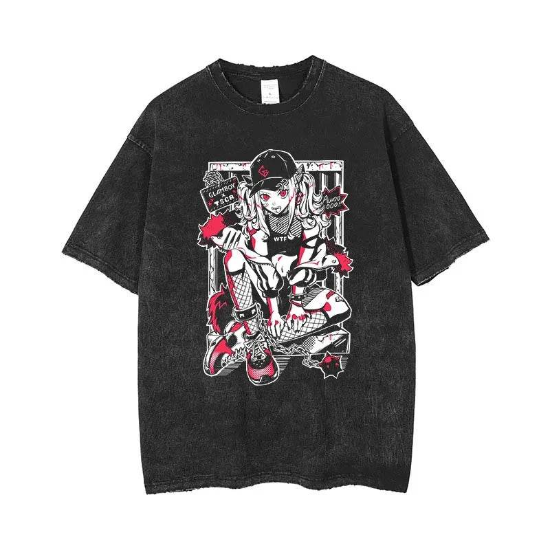 Anime Men's T Shirts Gothic Printed T-Shirt Hip Hop Streetwear Punk Summer Vintage Washed Oversized Tops Men Clothing - AIAZ
