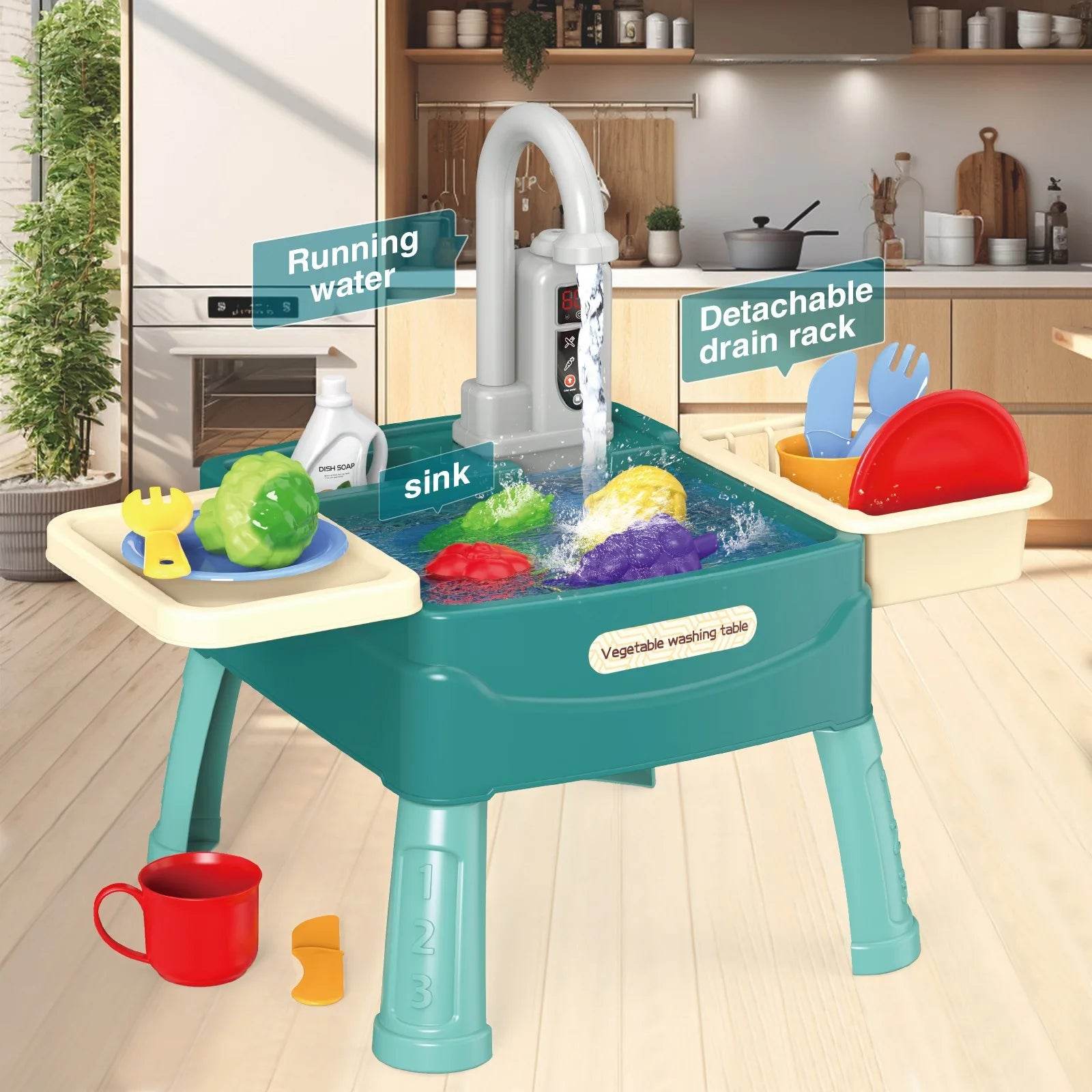 Children's Play At Home Toys Early Education Kitchen Simulation Electric Dishwashing Table Water Outlet Vegetable Washing Toys - AIAZ