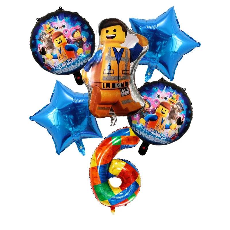 6pcs Building Block Party Balloon Colorful Foil Number Baby Shower Blocks Themed Decorations Children Birthday Party Supplies - AIAZ