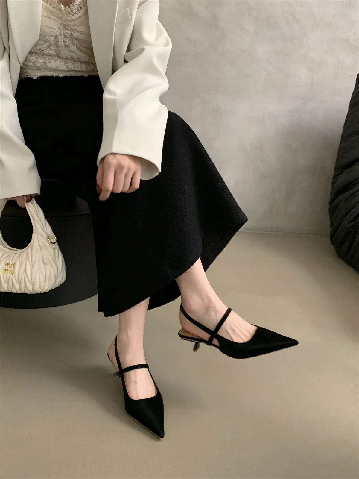Bailamos Women Sandals Pointed Toe Elegant Low-heel Shoes Summer Fashion Slingback Woman Mules Shoes Pumps Dress Shoes - AIAZ