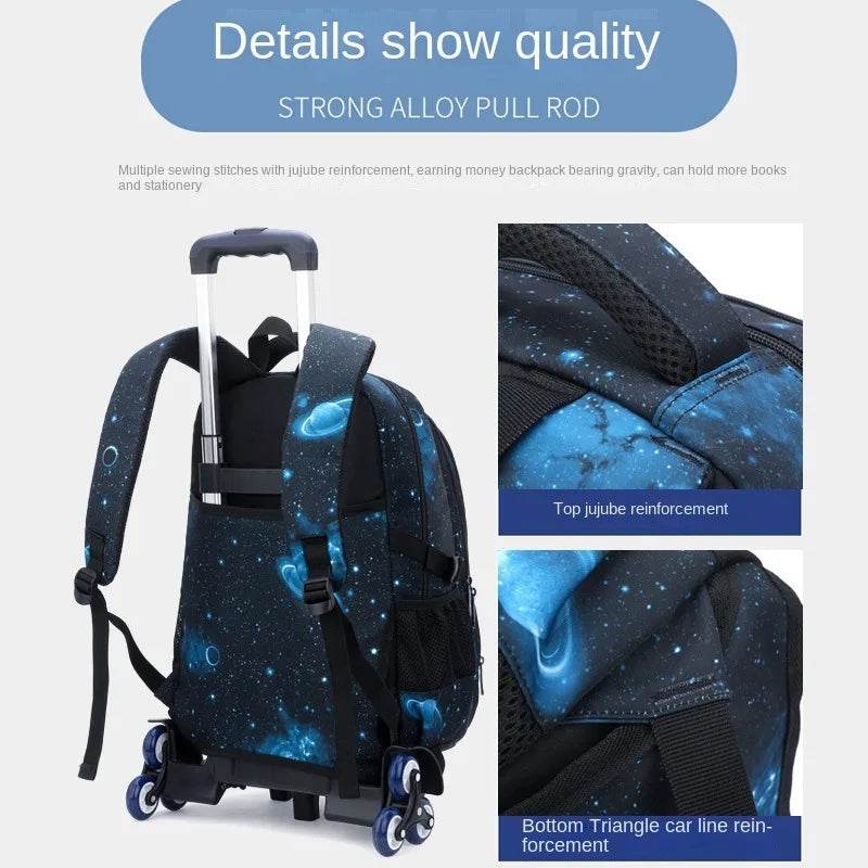 Children School bag with wheels school backpack On wheels School Trolley backpacks bags for boys wheeled School Rolling backpack - AIAZ
