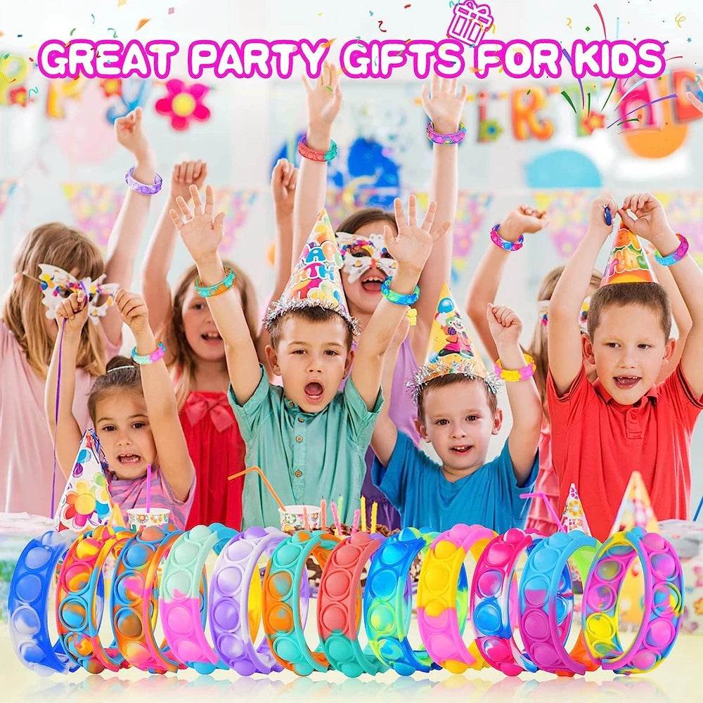 12PCS Fidget Toys Pop Bracelet Party Favors Bubble Bracelets Push Poping Sensory Stress Reliever Toys for Kids Children Gifts - AIAZ
