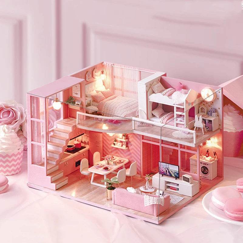 Doll House Kit 3D Wooden Mini DollHouse Assembly Building with Furniture Kit Toys Children's Birthday Gift 3D Puzzle Handmade - AIAZ
