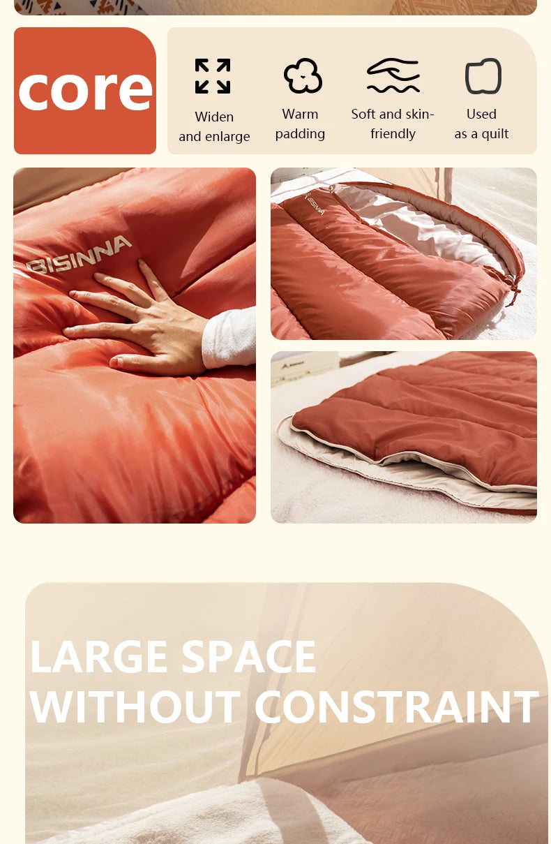 BISINNA Large Camping Sleeping Bag Lightweight 3 Season Loose Widen Bag Long Size for Adult Rest Hiking Fishing