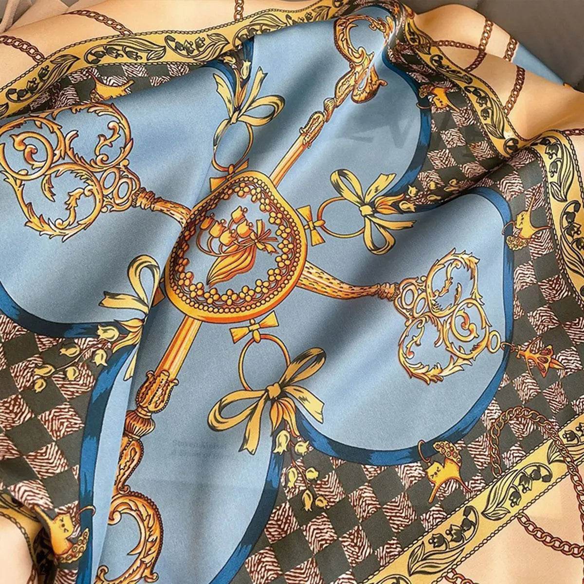 70x70cm Fashionable Korean Style Silk Square Scarf Satin Print Hairband Necktie Hair Accessory Headscarf Versatile Wrap Scarf - AIAZ