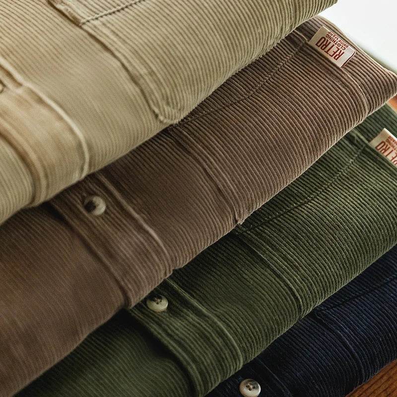 Maden Men's Shirt Casual Corduroy Long Sleeve Shirts Slim Fit Overcoat Spring Fleece Jacket Men's Clothing Retro Fashion Blouses - AIAZ