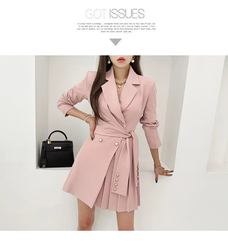 H Han Queen Autumn Winter Dresses Korean Lace-Up Professional Jacket Vestido Elegant Fashion Slim Office Party Casual Dress