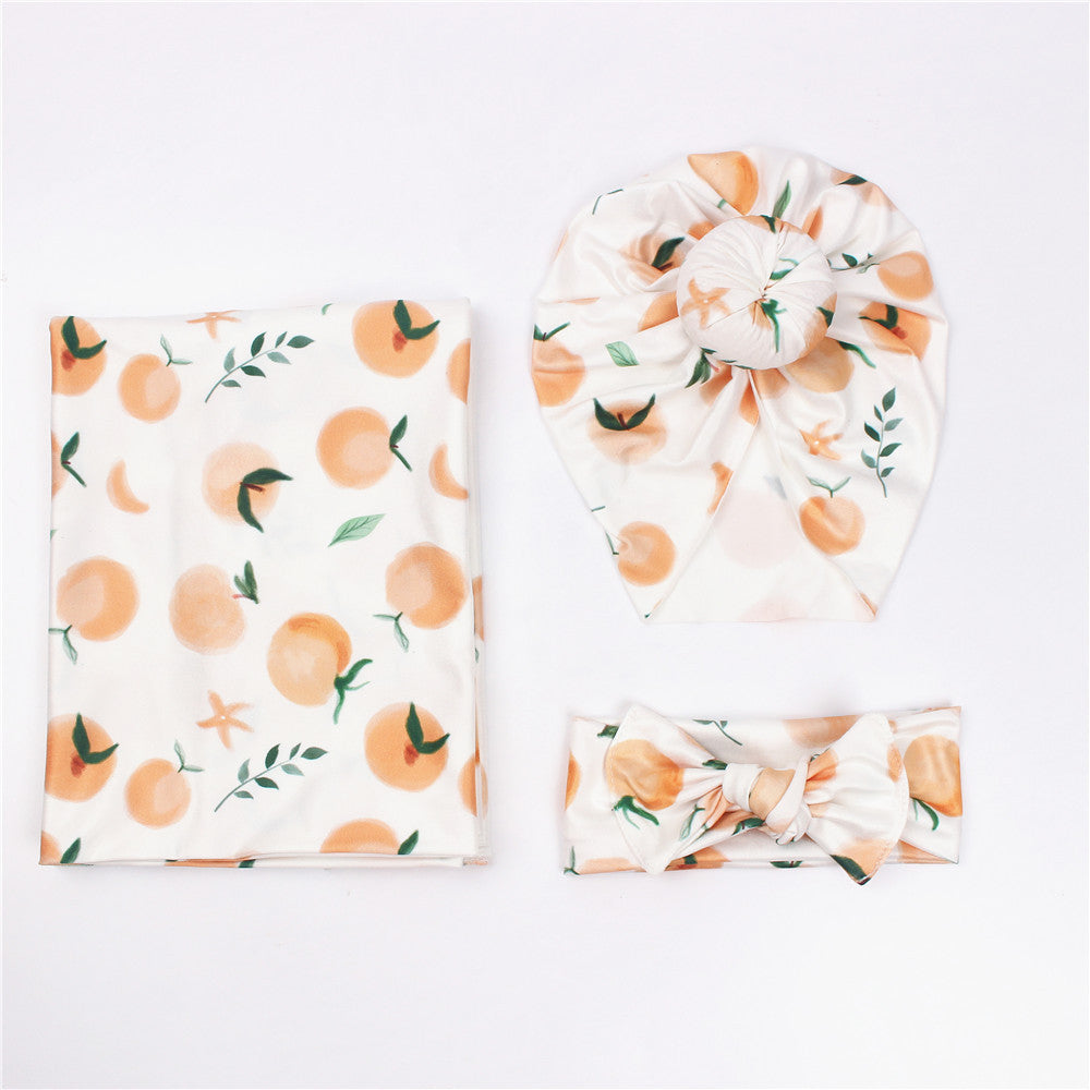 3pc/set Baby Swaddle Wrap New Born Receiving Blanket for Newborn Babies Accessories Soft Floral Headband Hat Bedding Baby Items