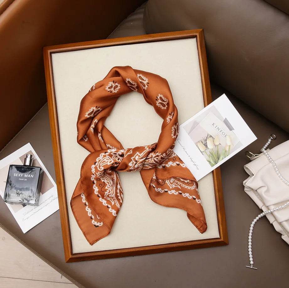 Women Fashion Versatile New Silk Scarves 70x70cm Square Scarf Korean Version Neck Protection Spring and Autumn Vintage Scarf - AIAZ