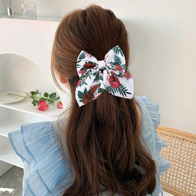 2Pcs/set Sweet Solid Bowknot Hair Clips for Women Girls Print Bows Hairpins Barrettes Duckbill Clip Headwear Hair Accessories