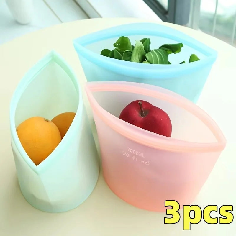 1/3pcs Silicone Food Containers Reusable Storage Bags Leakproof Ziplock Bag Set for Fridge Freezer Fresh-Keeping Kitchen Organiz
