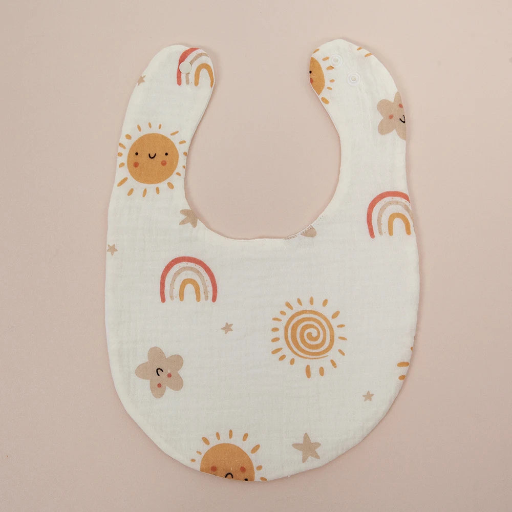 2Pcs/Set Baby Bibs Reusable Saliva Towel Good Absorption Soft 100% Cotton Gauze Cartoon Print Adjustable Baby Feeding Bibs