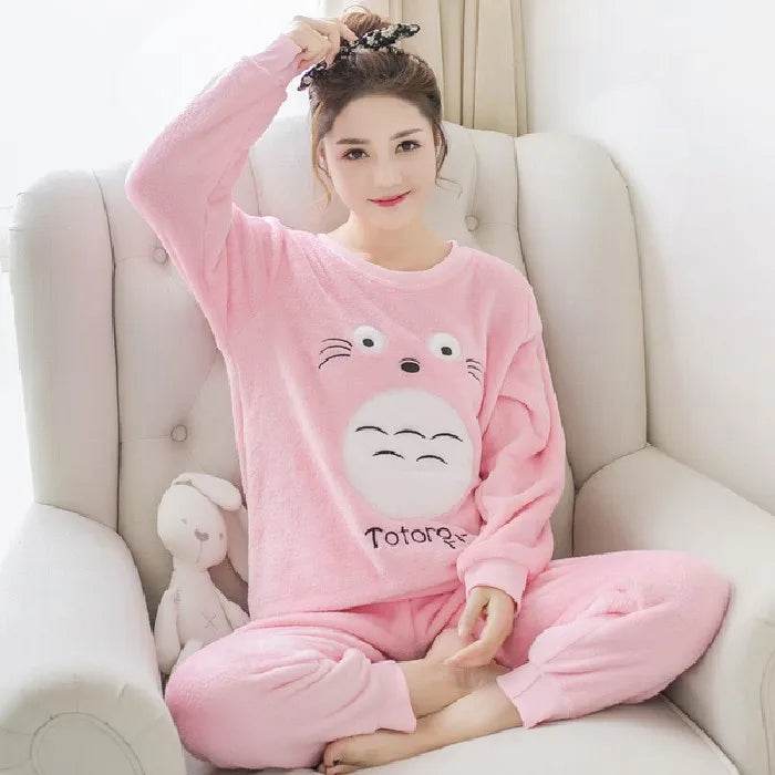 Women Pajamas Autumn Winter Flannel Warm Woman Sleepwear Korean cute Cartoon Pajama Set Fashion Pijama Mujer Home Cloth Pyjamas - AIAZ