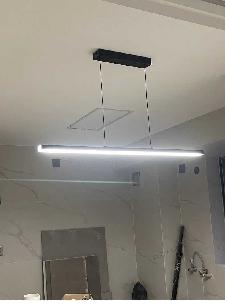 Long strip restaurant chandelier simple modern one-line minimalist ultra-thin bar desk chandelier designer dining table chandeli