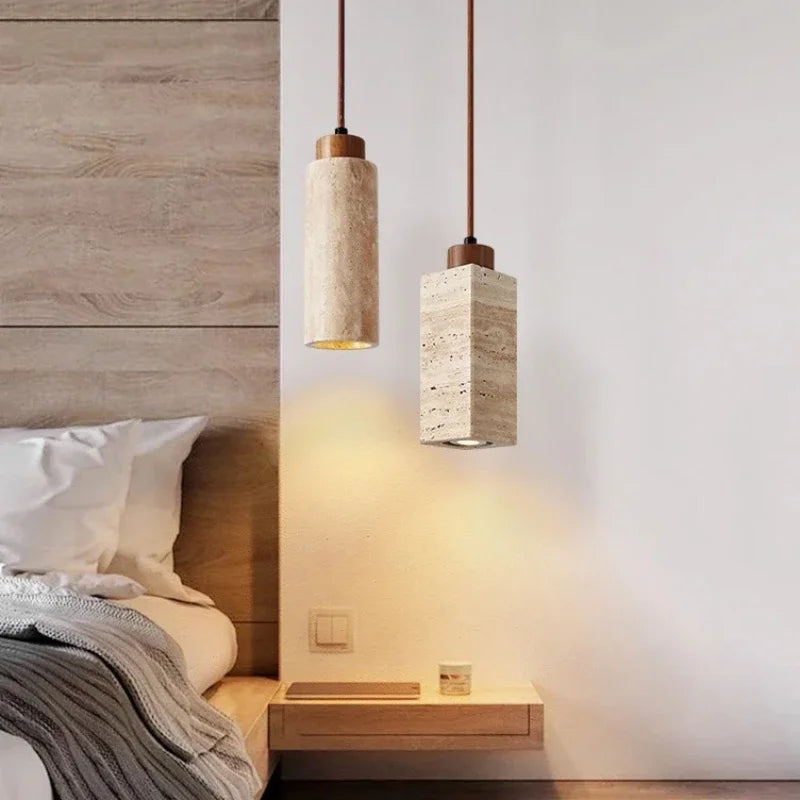 Japanese Wabi Sabi Yellow Marble Chandelier Creative Restaurant Dining Desk Bar Bedroom Pendant Lamp Homestay Art Decor Lighting