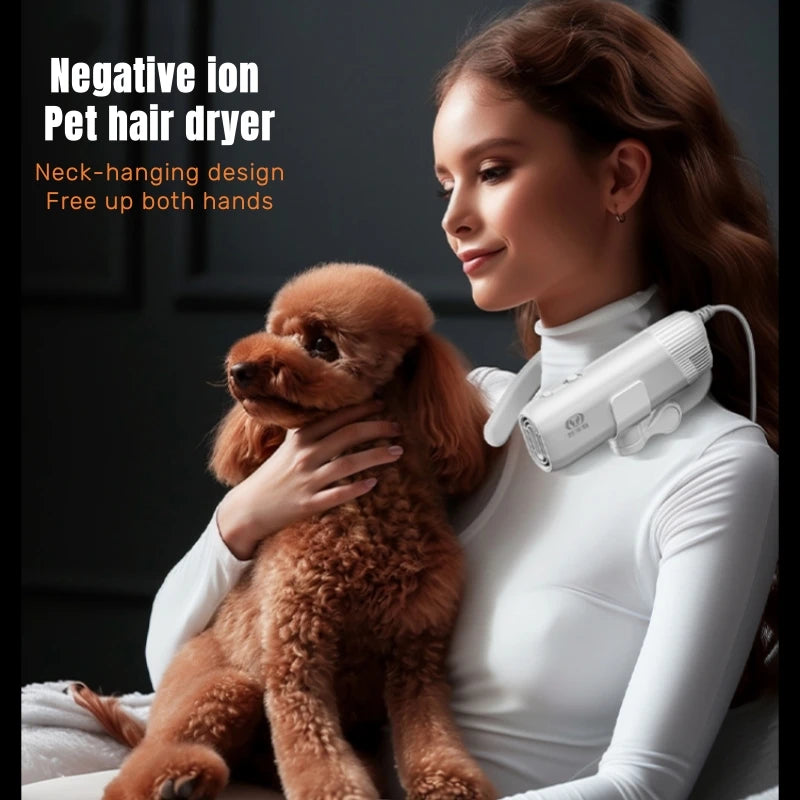 1400W EU Specific Pet Dryer Negative Ion 2-in-1 Hanging Neck/Handheld Hair Drying Blowing for Dog/Cat Bathing Drying&Shaping