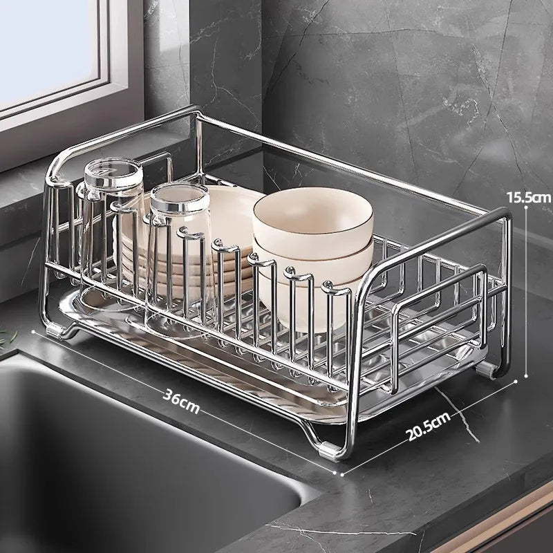 Dish Drain Rack Holder 304 Stainless Steel Bowl Drainer Tableware Cup Drying Rack Kitchen Accessories Storage Organizer Shelf