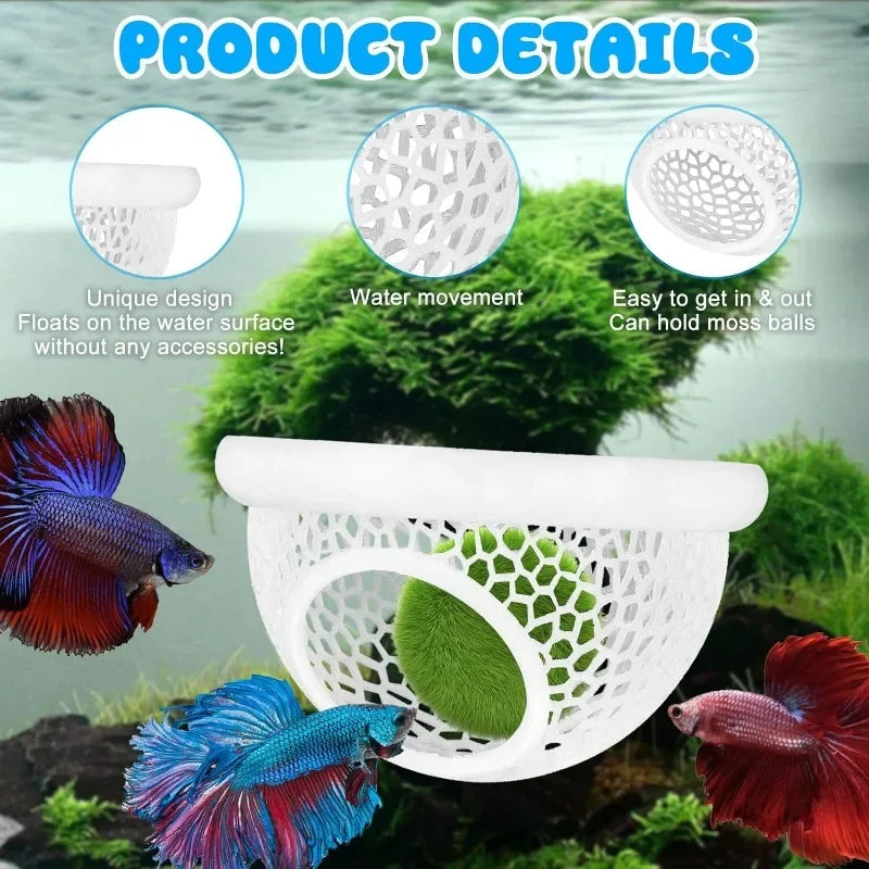 Aquarium Floating Cave Fish Shrimp Hideout Shelter 3-in-1 Hammock Feeding Ring & Resting Spot for Betta Small Aquatic Pets