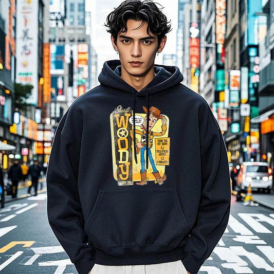 Disney Toy Story Woody Print Men's Hoodie Casual Sports Sweater Loose Top - AIAZ