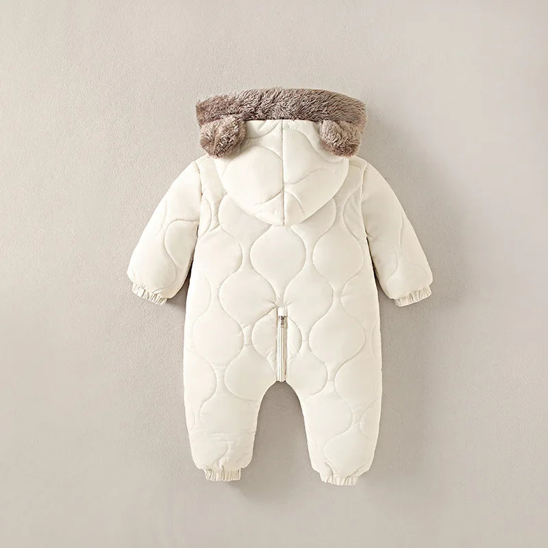 KLFLGD0-3 years old winter baby outdoor clothing fur lining warm toddler girl boy jumpsuit cartoon plus velvet baby jumpsuit