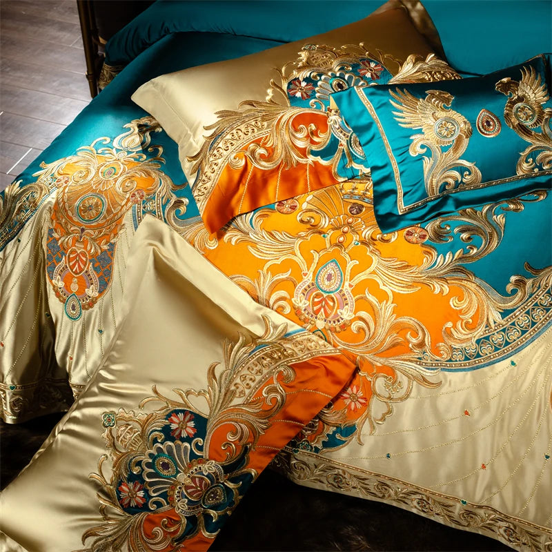 4/6/9Pcs Gorgeous European Palace Style Royal Embroidery Bedding Set Brocade Egyptian Cotton Duvet Cover Bed Sheet Pillowcases