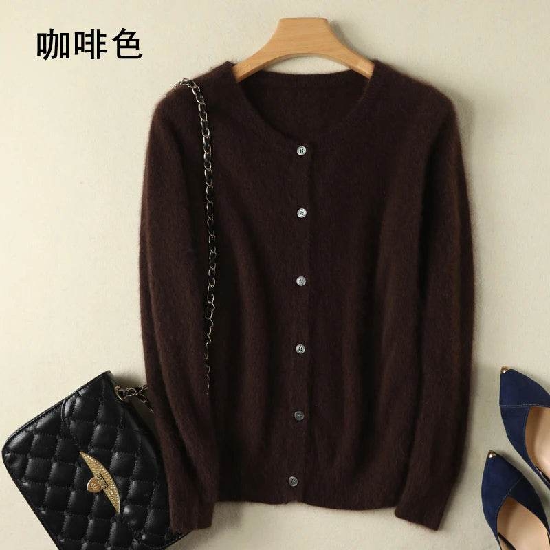 Women Cardigan Large Size Warm Pure Mink Cashmere Sweaters O-neck Loose Coat Female Sweater Ladies' Jacket Solid Knit Cardigans - AIAZ