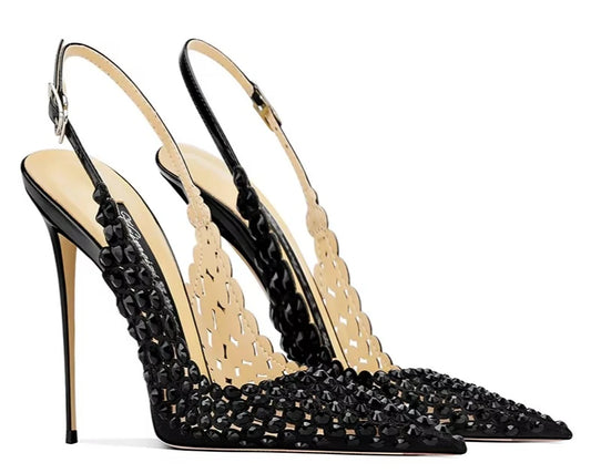 Black Fashion High Heels Sandals Women's Pointed Toes Thin Heels Not Tired Feet 2025 Summer New Temperament Versatile