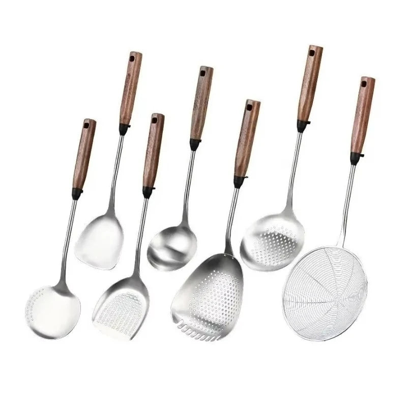 304 Stainless Steel Kitchenware Household Anti-scald Walnut Handle Cooking Spatula Set