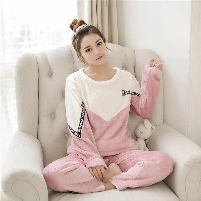 Women Pajamas Autumn Winter Flannel Warm Woman Sleepwear Korean cute Cartoon Pajama Set Fashion Pijama Mujer Home Cloth Pyjamas - AIAZ