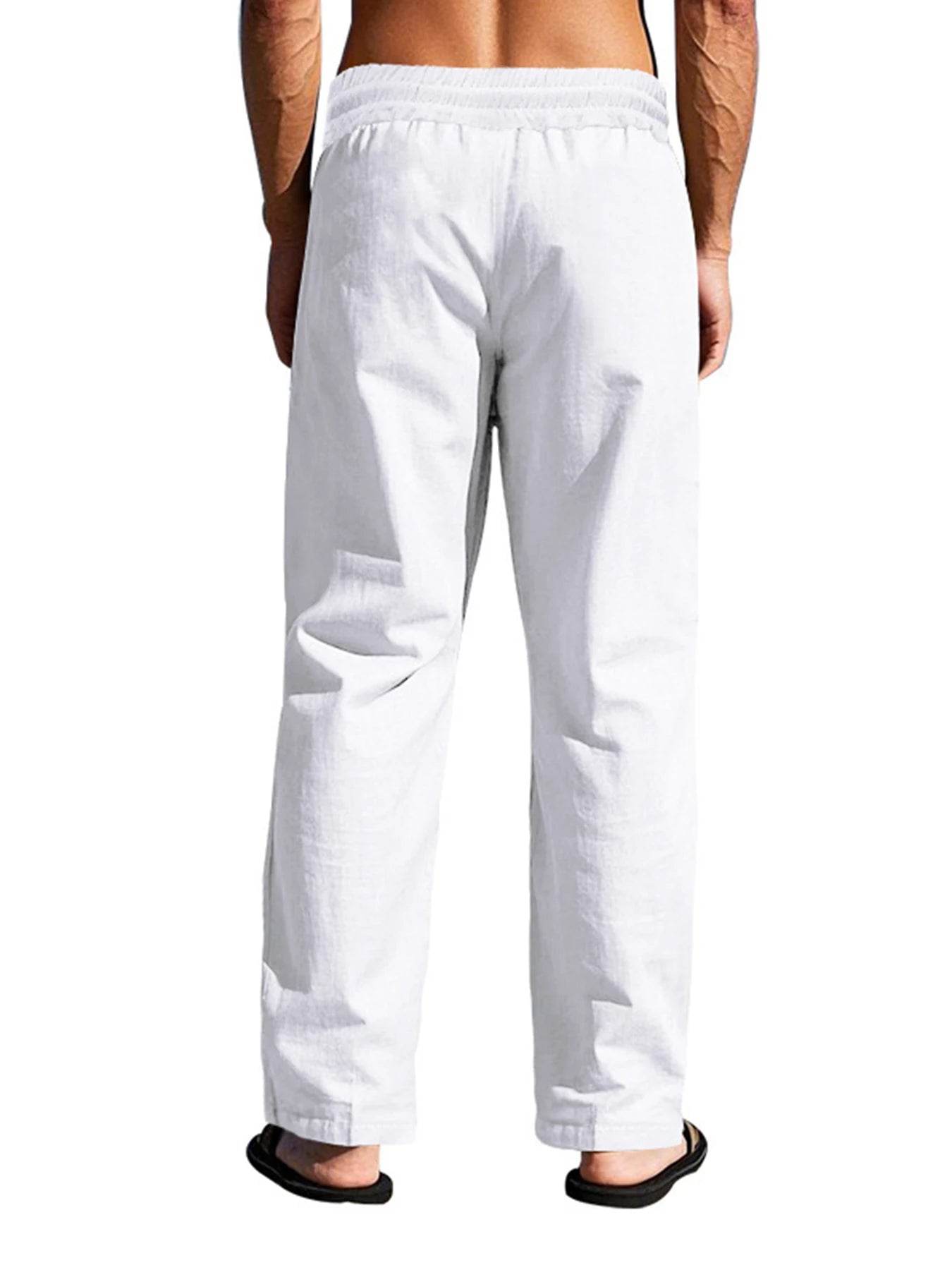 Men's Casual Trousers 2025 Spring/Summer New Man Large Size white Straight trousers Solid Beach black Fitness Pants S-XXXL - AIAZ