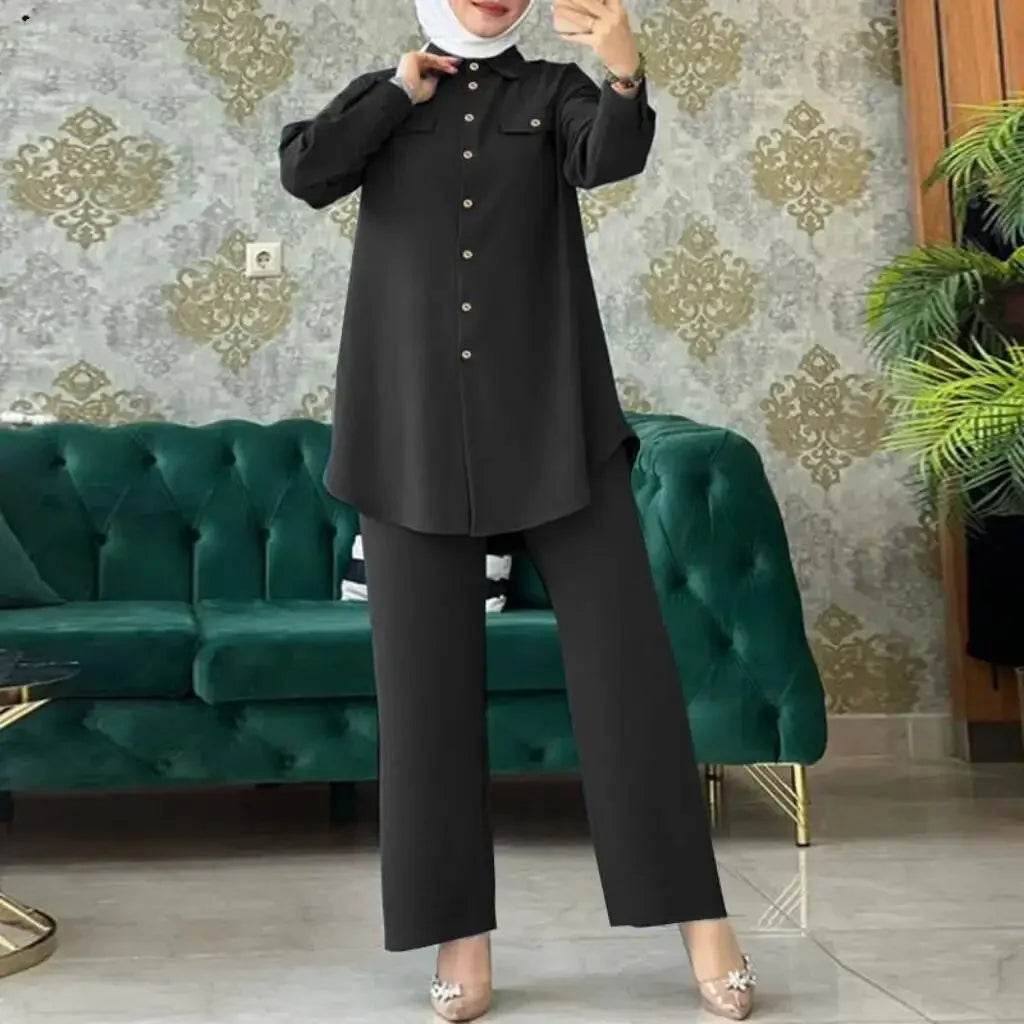 Women Fashiom Muslim Sets Casual Long Sleeve Blouse Trousers Suits Loose Pant Sets Two Piece Sets Outifits Matching Sets - AIAZ
