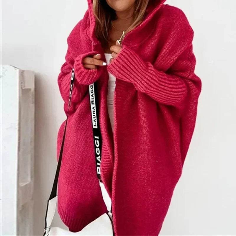 Women's Long Hooded Knitted Cardigan Sweater Warm Winter Overcoat Loose Fit Ladies Jumper Coat Knitwear Comfortable Knit - AIAZ