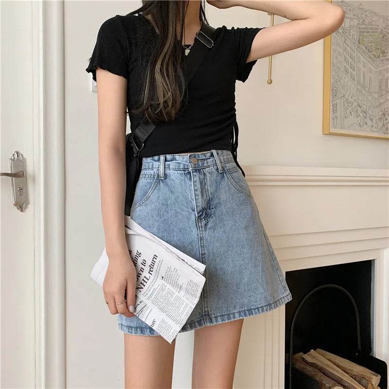 High Waist Denim Skirt Versatile Skirt Women's Clothing A-Line ort Skirt Slimming Wraparound Summer 202 plus Size - AIAZ