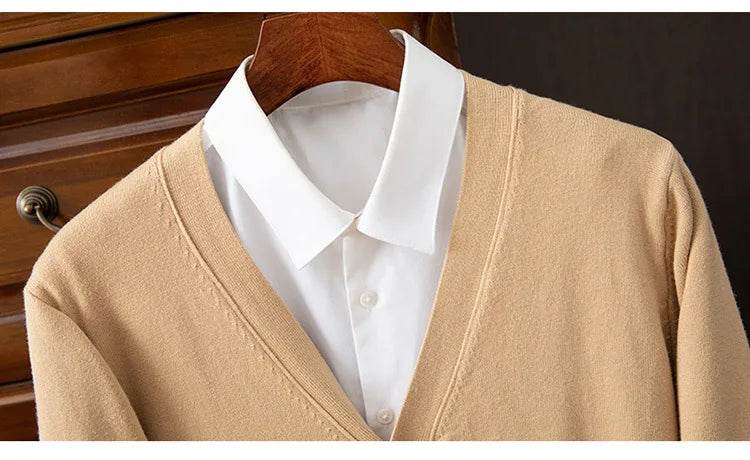 BROWON Brand Mens Sweater Cardigan Business Casual Classic V-neck Solid Color Cardigan Men Sweater Korean Fashion Mens Clothes - AIAZ