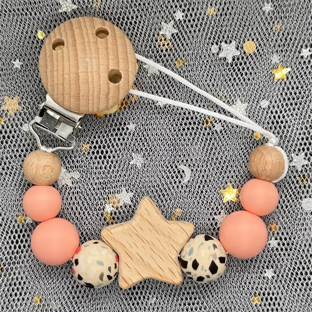 Custom Personalized Name Baby Pacifier Clip Bear Pacifier Chain Holder for Baby Teething Soother Chew Toy Food Grade Dummy Clips