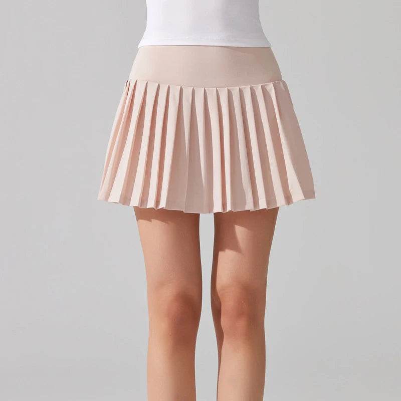 Women Summer Tennis Skirt Solid Color Pleated 2 In 1 Running Skirt Breathable Quick Dry Pocket Badminton Skirt Short Sportswear - AIAZ