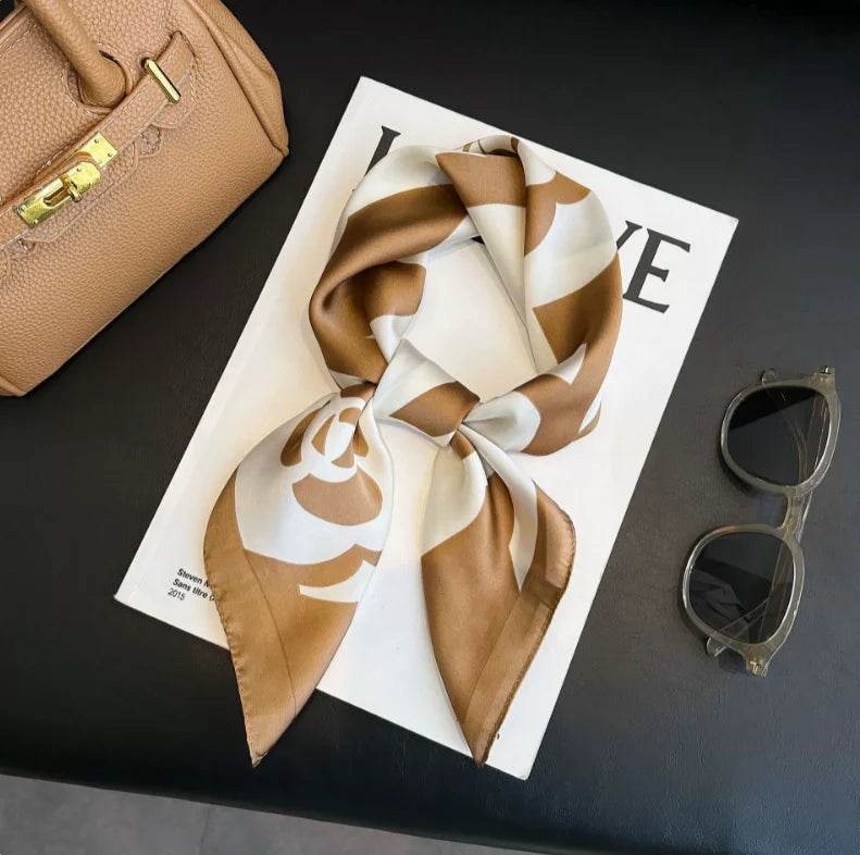 Women Fashion Versatile New Silk Scarves 70x70cm Square Scarf Korean Version Neck Protection Spring and Autumn Vintage Scarf - AIAZ