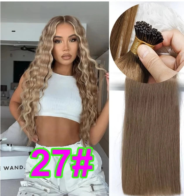 I Tips Virgin Hair Extensions 27# For Black Women 100% Remy Bulk Hair I Tip Natural Hair Extensions Straight Natural Fusion 613#