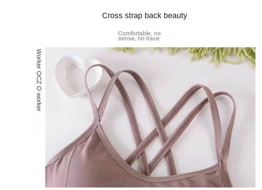 Sexy Women Tops Back Cross Strap Tank Top Push Up Running Sports Bra Breathable Soft Fitness Beauty Solid Color Yoga Bra - AIAZ