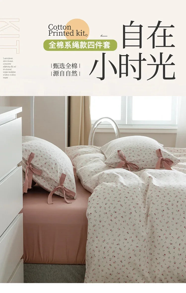 100% Cotton Bedding Set Flower Style Duvet Cover with Pillow Case Single Bedding Set Skincare Sheet Set